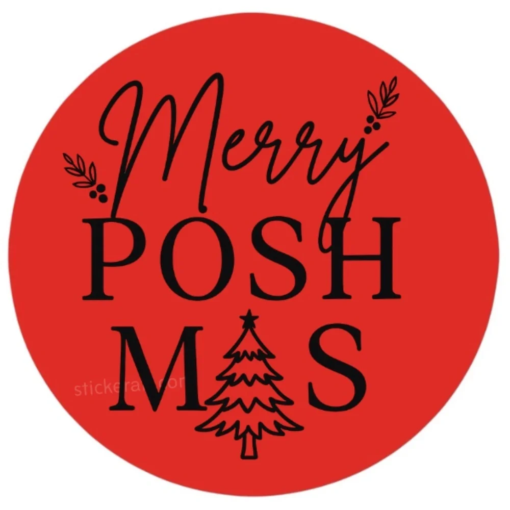 Merry Poshmas Stickers – 2” Round Labels, 3 Colors Available, Pack of 100